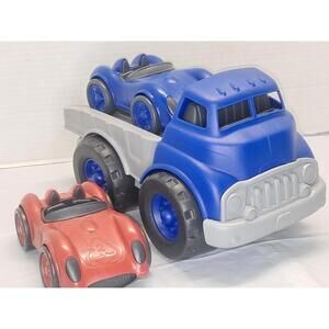 Green Toys Car Hauler And 2 Race Cars In Great Condition Recycled Toys T112